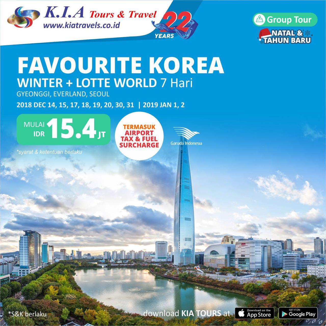 Tour Korea Akhir Tahun – 7D Favorite Winter  by KIA Tours Rp5.000.000